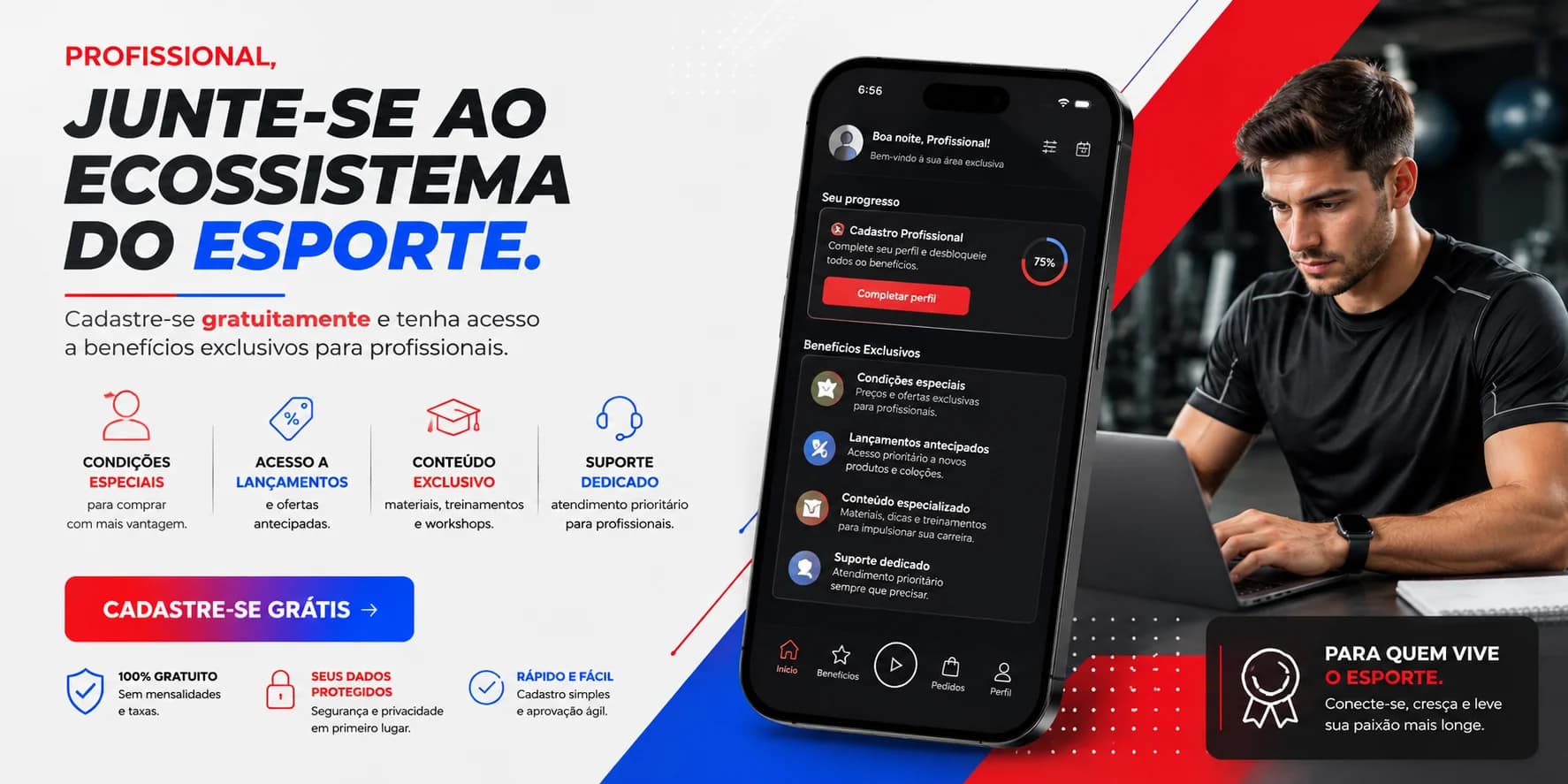 Profissional acessando a área exclusiva de parceiros SportsLy